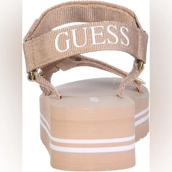 Guess Women's AVIN Wedge Sandals Rose Gold New 8 Shoes - Picture 4 of 6